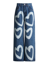 Jean taille haute drapé rétro, jambe large, pantalon droit, imprimé Love, jean ample amincissant